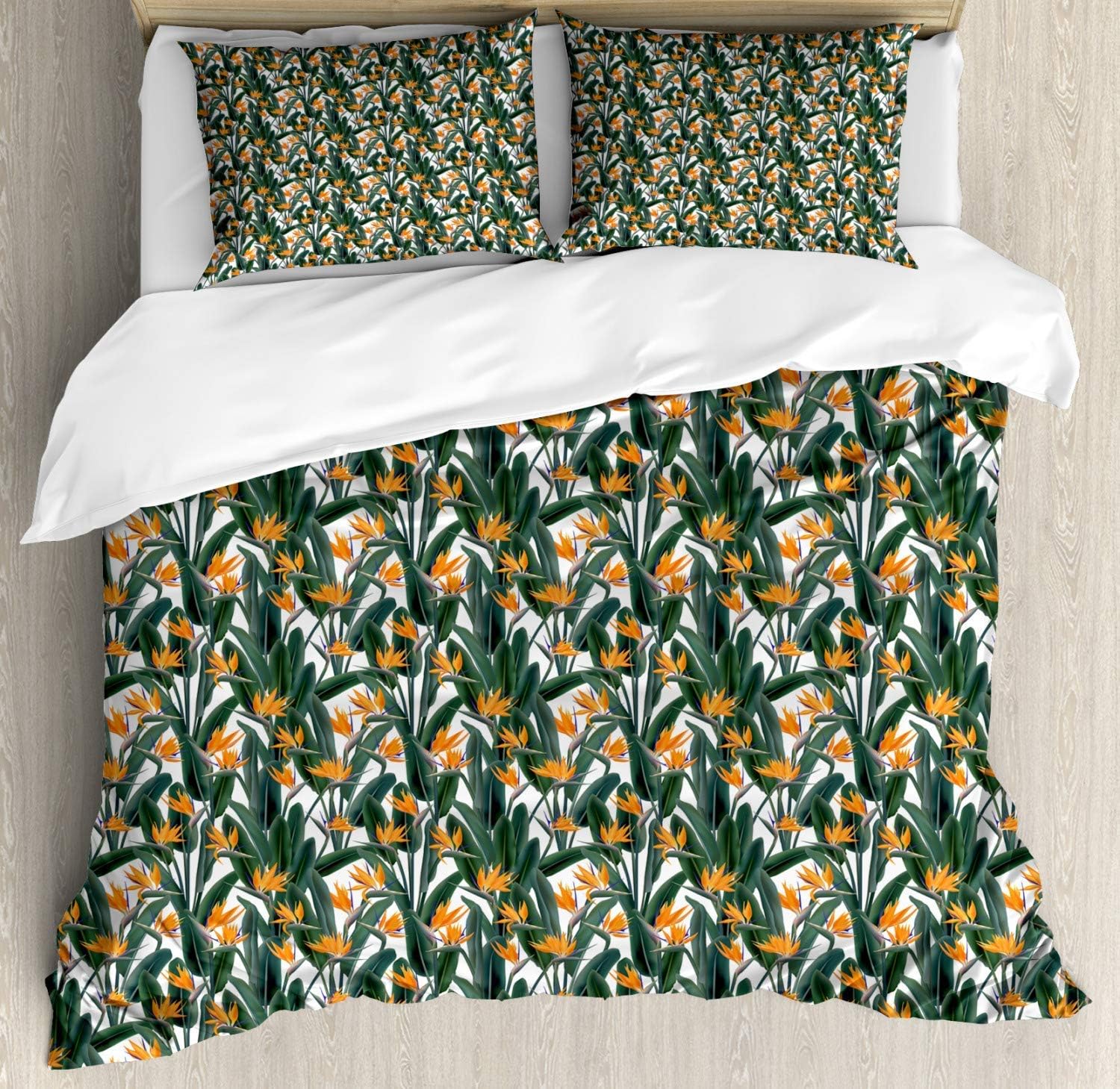 Super King Size Bedding Duvet Cover Set Tropical Cover Set Continuous Pattern with Bird of