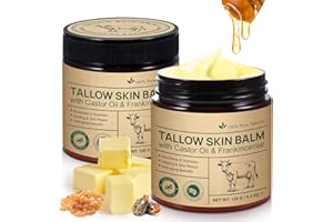 Beef Tallow Skin Care with Castor Oi & Frankincenses, Grass Fed Whipped Tallow Honey Balm for Face & Body, Natural Moisturize
