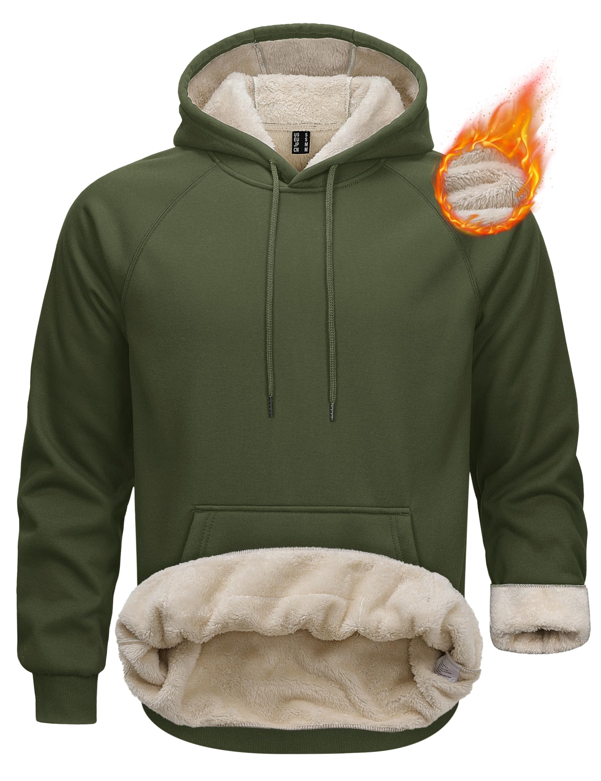 Photo 1 of MAGCOMSEN Fleece Hoodie Men Pullover Sherpa Sweatshirts Heavyweight Hoodies For Men Work Warm Hooded Sweatshirts Winter Hoodie Armygreen