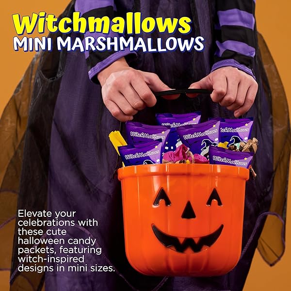 4E’S NOVELTY 24 PACK HALLOWEEN MINI MARSHMALLOWS INDVIDUALLY WRAPPED VANILLA FLAVOR – HALLOWEENS CANDY FOR KIDS IN BULK, SNACKS FOR TRICK OR TREAT, 17 MARSHMALLOWS IN EACH BAG (WITCHMALLOWS)