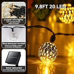 Solar String Lights for Outside, 9.8FT 20LED