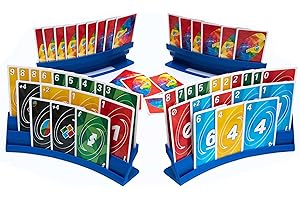 BORICO Card Holders for Playing Cards - 4 Pack Playing Card Holder for Kids and Adults,Stackable Storage Game Card Tray for Arthritis Patients with a Travel Pouch (Blue)