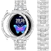 Dsytom Bands Compatible with Samsung Galaxy Watch FE 2024 40mm/ Galaxy Watch 5/4 40mm 44mm, 20mm Bling Metal Replacement Galaxy Watch FE/5/4 Band 40mm 44mm with Rhinestone Protective Case for Women