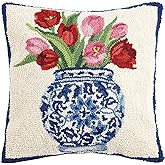 Peking Handicraft 30SER515AC16SQ Chinoiserie Vase Tulips Hook Pillow, 100% polyester fiber