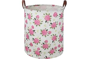HKEC 19.7" Pink Flower Laundry Basket,Kids Dirty Clothes Laundry Hamper,Waterproof Toys Storage Bin for Girls,Room Decor,Gift Baskets,Baby Nursery Hamper(Rose)