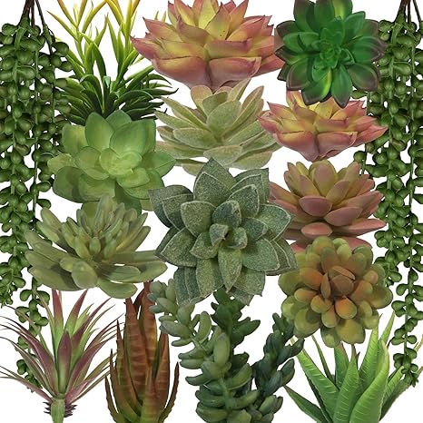 Amazon 16個の人工多肉植物 人工多肉植物と人工多肉植物 小さな植物から大きな植物 リアルなフェイク人工多肉植物 屋外 と屋内の家の装飾 人工観葉植物 オンライン通販