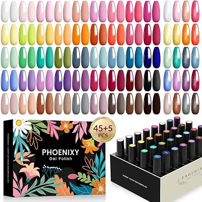 Phoenixy Gel Nail Polish Set 50x 7ml Base Top Matte Glitter Gold Gift