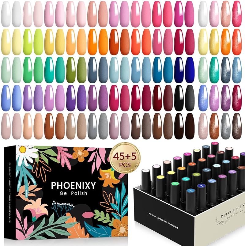 Phoenixy Gel Nail Polish Set 50x 7ml Base Top Matte Glitter Gold Gift