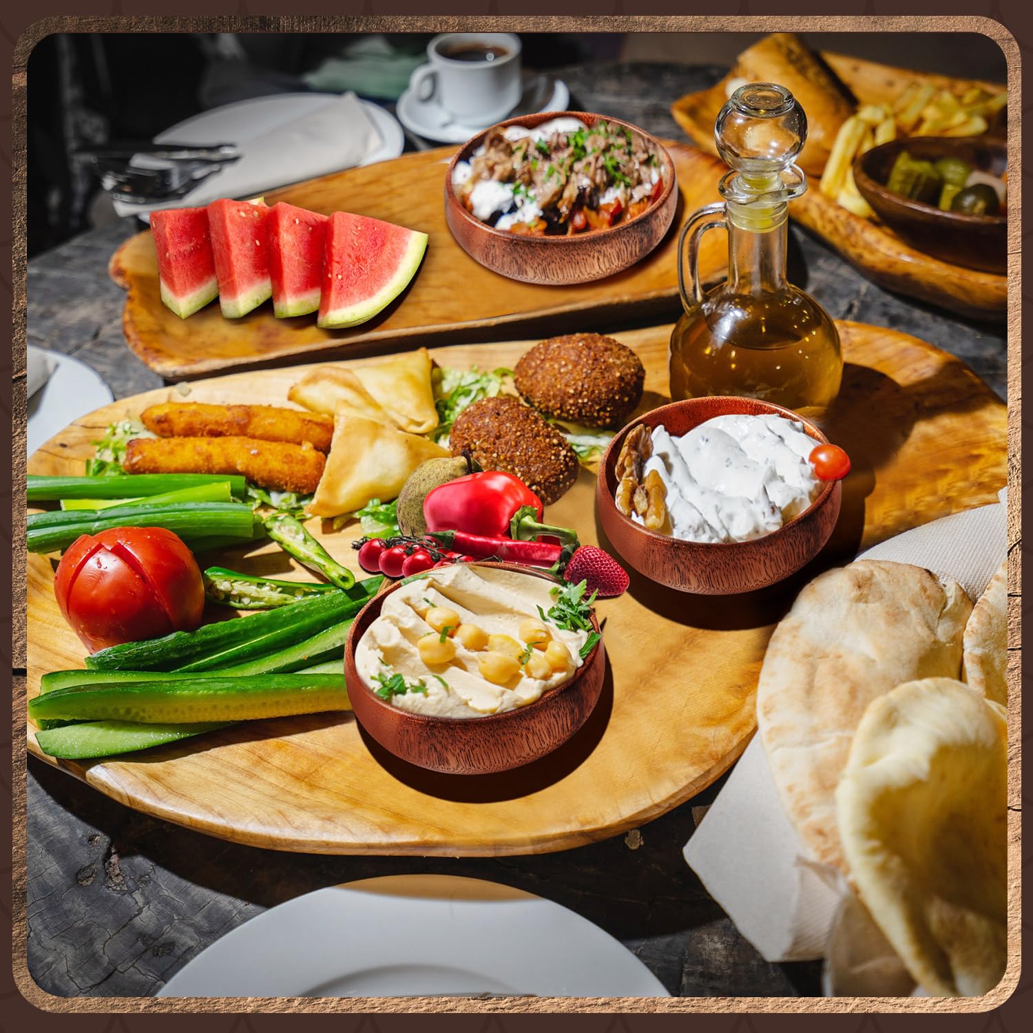 Skylety Acacia Wooden Bowls Small Calabash Bowls Round Wood Salad Hand Carved Calabash Dip Tray for Serving Popcorn Pasta Candy Cereal Coconut Nuts Sauce Appetizers Kitchen(10 Pcs,4 Inch) - Image 5