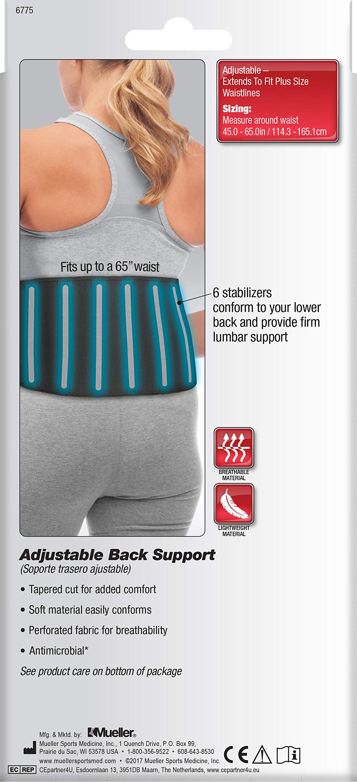 MUELLER Sports Medicine Adjustable Back Brace, Ideal for Upper and Lower Back Pain, Relief & Support for Men and Women, Strains, Sciatica, Scoliosis, Black, One Size
