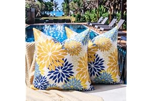 Set of 2 Dahlia Throw Pillow Covers 18x18 Inches Outdoor Waterproof Throw Pillow Cases Yellow and Blue Decorative Cushion Cov