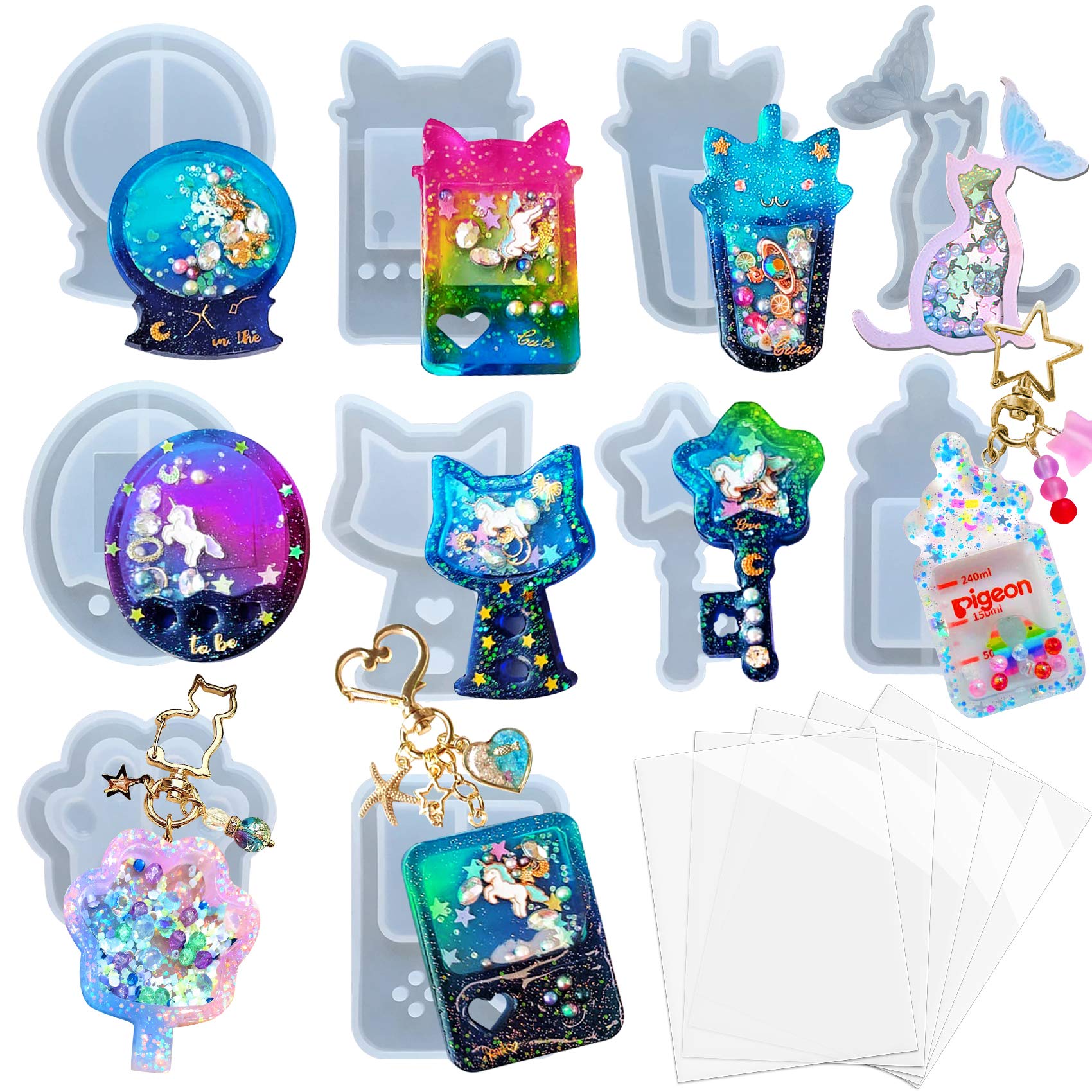musykrafties Resin Shaker Moulds Set Game Consoles, Bottle, Cat's Paw, Crystal Ball 10 Silicone Trays with 5 Seal Films