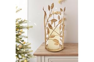 EODME Farmhouse Gold Candle Holder with Glass Cylinder, Large Hurricane Pillar Candleholder, Vintage Metal Candle Stand Decorative for Table Centerpiece, Wedding, Party, Christmas Decor, 6.25" W*11.5" H