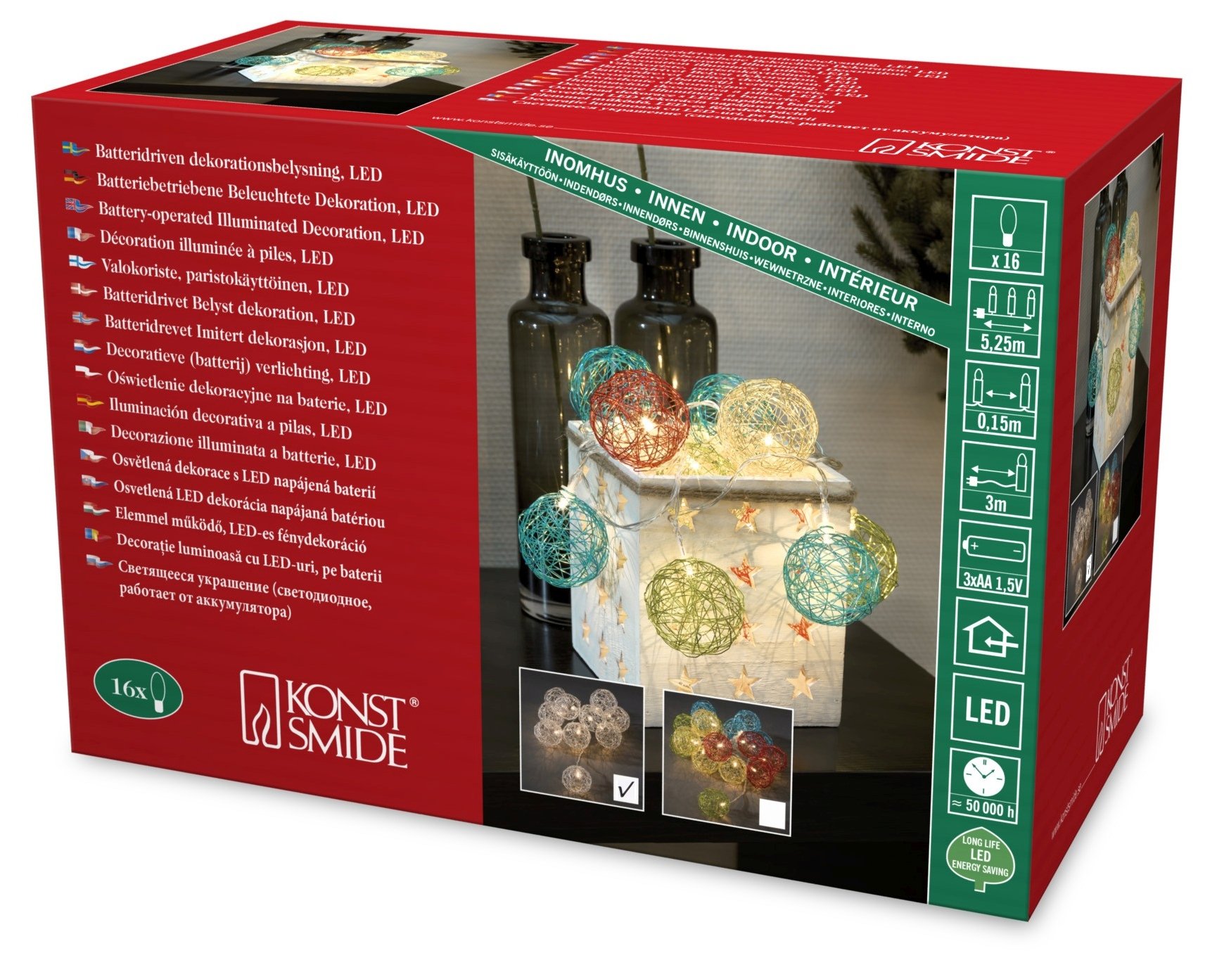 Konstsmide 3148-103 LED Decorative Fairy Lights Silver Wire Balls for Indoor Use Battery Operated 3X AA 1.5 V (Not Included) / 16 Warm White Diodes / Transparent Cable