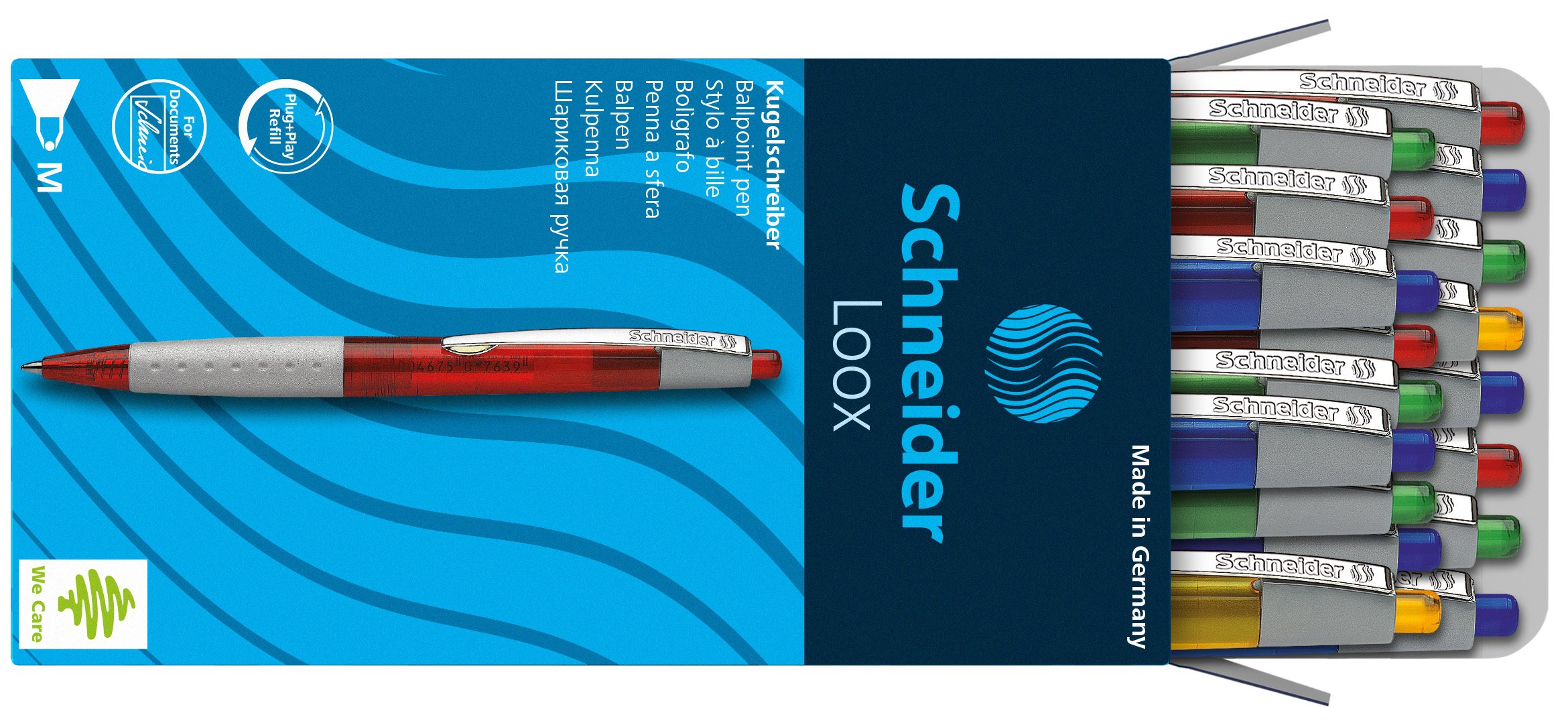 Schneider Loox Mechanical Ballpoint Pen with Soft-Grip Handle M-Tip Blue Indelible Assorted Pack of 20