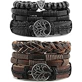 HZMAN Genuine Leather Tree of life Bracelets Men Women, Tiger Eye Natural Stone Lava Rock Beads Ethnic Tribal Elastic Bracelets Wristbands
