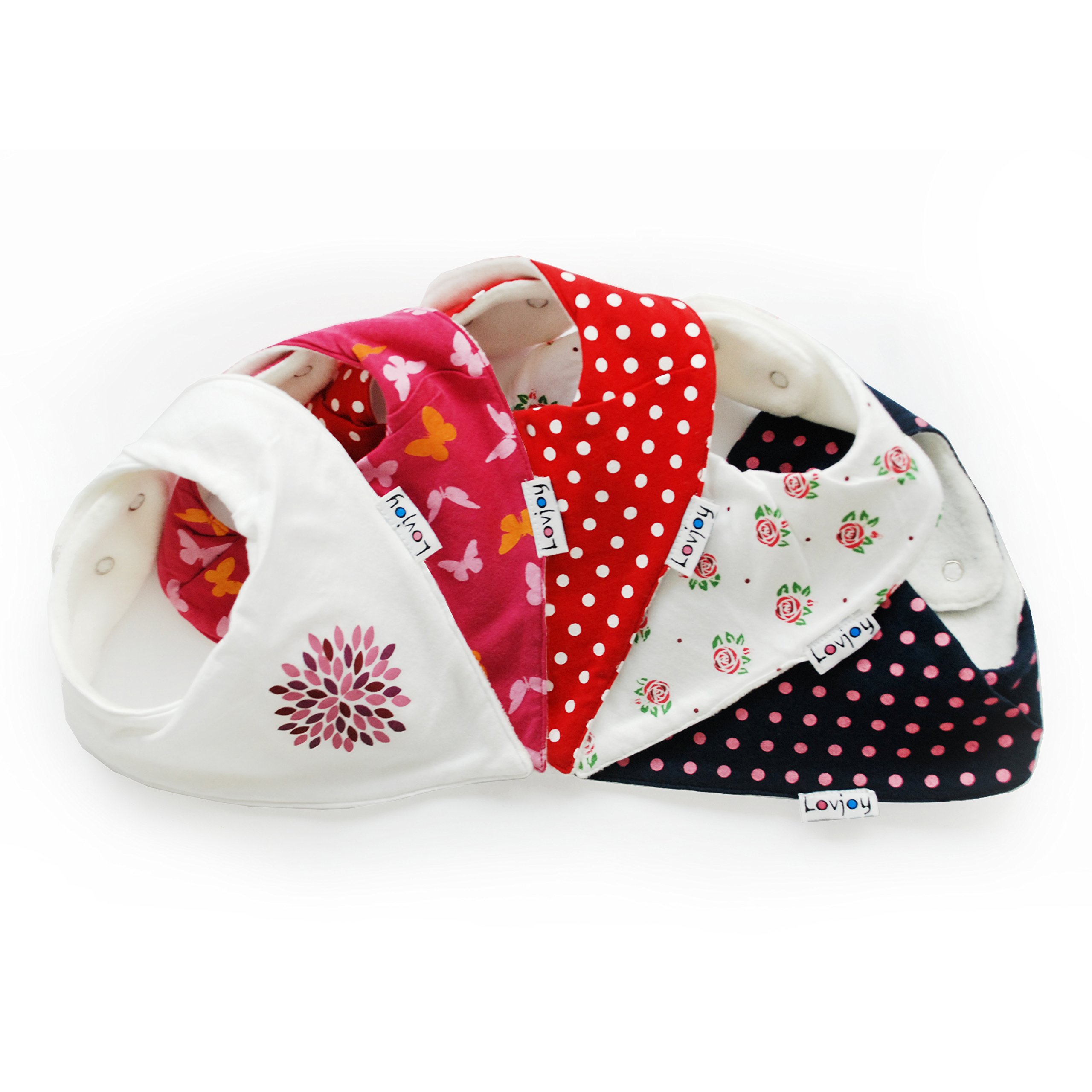 Lovjoy Bandana Dribble Bibs - Super Absorbent & Soft for Teething Babies - Adjustable Snaps - Fits Newborn to 3 years - 5 Pack (Beautiful Blossoms)