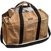 Readywares Waxed Canvas Firewood Bag – Heavy-Duty Log Tote Bag with Reinforced Handles – Durable Wood Holder for Fireplace, Campfire, and Outdoor Use