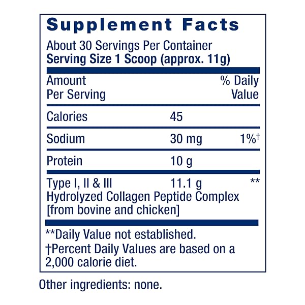 LIFE EXTENSION COLLAGEN PEPTIDES FOR SKIN & JOINTS, COLLAGEN TYPES I, II & III IN AN EASY-MIX POWDER, GLUTEN FREE, NON-GMO, NET WEIGHT 343 GRAMS