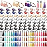hidyuuoo 132 Pcs Keychain Hardware Set, 66 Key Fob Hardware 66 Tassels, 1'' Keychain 1.5'' Tassels Bulk Charms for DIY Craft Supplies