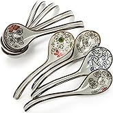 Cididu 8 Pcs Asian Ceramic Soup Spoons, Japanese Ramen Spoon with Long Curved Handle, Chinese Soup Spoon, Porcelain Tablespoo