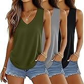 Huukeay 3 Pack Women's Tank Tops V Neck Loose Fit Casual Sleeveless Shirts Summer Flowy Trendy Basic Tee 2026 Fashion