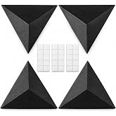 Foroomaco Triangular Pyramid Bass Traps for Ceiling Corners, 4 Pack, Black | 16.5 in face, 12 in deep sound absorbing acoustic foam for bass control in studios, podcast rooms and home theaters