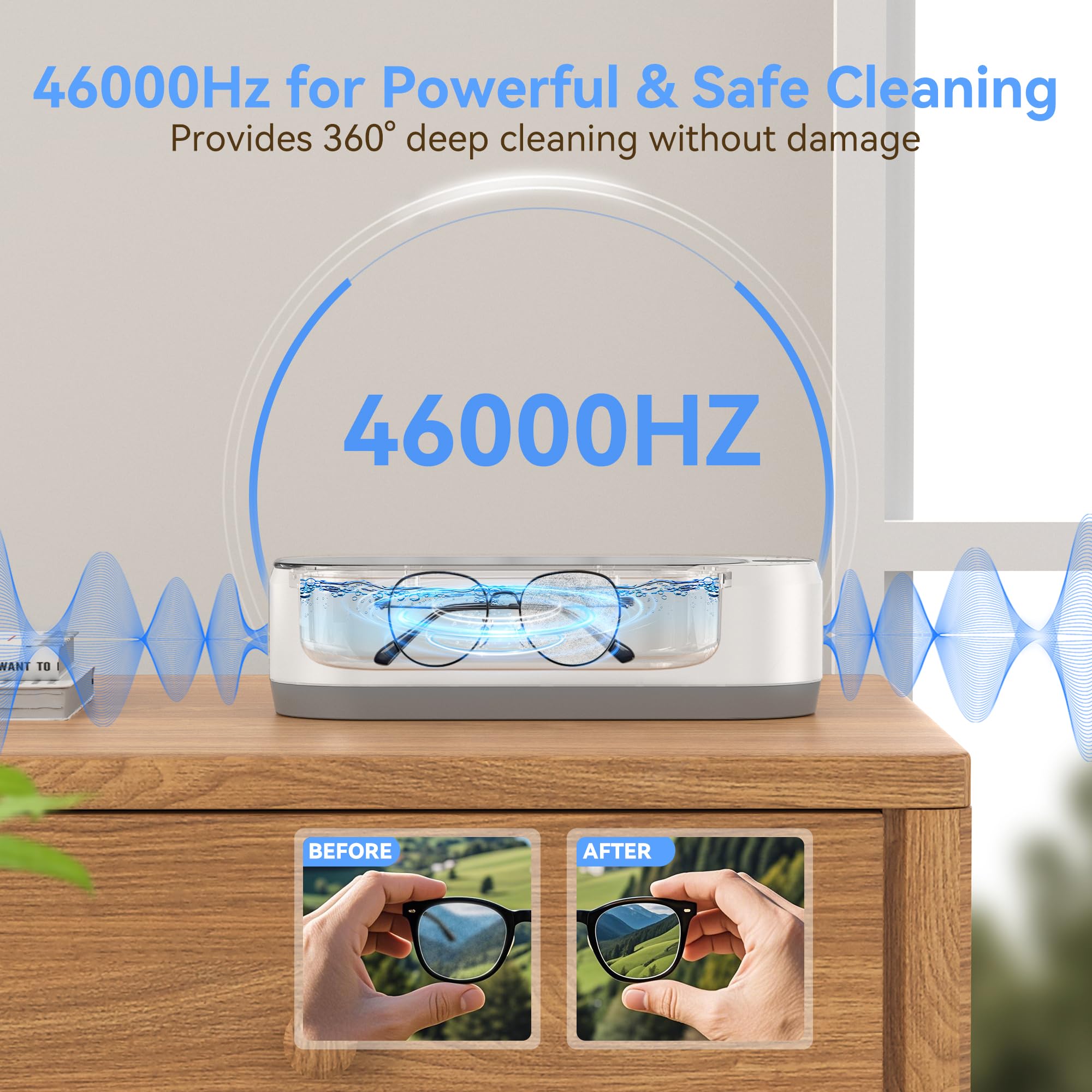 kunphy KUNPHY Ultrasonic Jewelry Cleaner, Jewelry Cleaner Machine 12oz 46KHz, Professional Sonic Cleaner with One-Touch Operation, Sonic Cleaner for Rings, Glasses, Jewelry, Dentures White