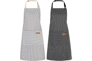 XLSXEXCL 2 Pack Kitchen Cooking Aprons, Adjustable Bib Chef Apron with 2 Pockets for Women Men, for Cooking, Cleaning