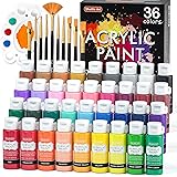 Shuttle Art Acrylic Paint Set, 36 Colors Acrylic Paint with Brushes & Palette, 2oz Bottles, Rich Pigments Non-toxic Paint for