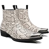Pumalar Men's Steel Toe Cowboy Boots Metal-Toe Cowboy Work Boots Python Print Exotic Leather Boots Low Top Pull-On Design Elastic Band Detail Versatile For Weddings Gatherings & Casual Wear