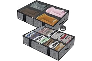 Friday Monkey Large Under Bed Shoe Boot Storage Organizers for women and girls 2 Pack, Fit 14+4 Pairs, Sturdy Underbed Closet Shoes Bin Container Bag Organizer, 33.9x 23.6x5.9inch, Black, ZMBCUBS14S4