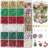 Christmas Clay Beads Bracelet Making Kit, 3000+Heishi Beads, Flat Clay Beads with Charms Gold Spacer Beads Letter Beads for Jewelry Making Bracelet Beads Kit for Christmas Jewelry Making