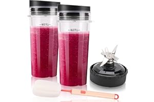 BTNTVEN Single Serve 16 oz Blender Cups & 6 Fins Blender Blade Assembly Replacement Parts Compatible w/Nutri Ninja BL770 BL771 BL772 BL740 BL780 BL660 BL663 Professional Smoothie Blender | 2 Cups & 1 Blade