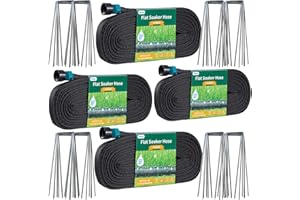Hlinker 2025 Flat Soaker Hose 200 ft (50ft 4Packs) with Stake for Garden, Linkable Drip Hose Diy Automates Garden Irrigation System Saving 90% Water, Dual-layer Leak-free Design Water Hose with Holes