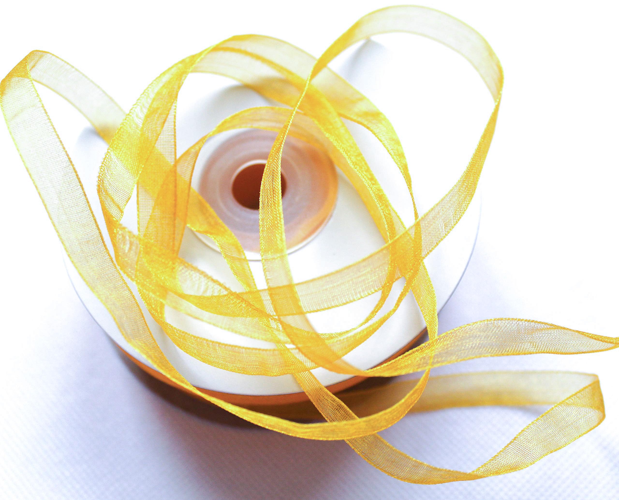 CaPiSo 6 mm organza ribbon gift ribbon organza wedding Christmas decoration decorative item yellow