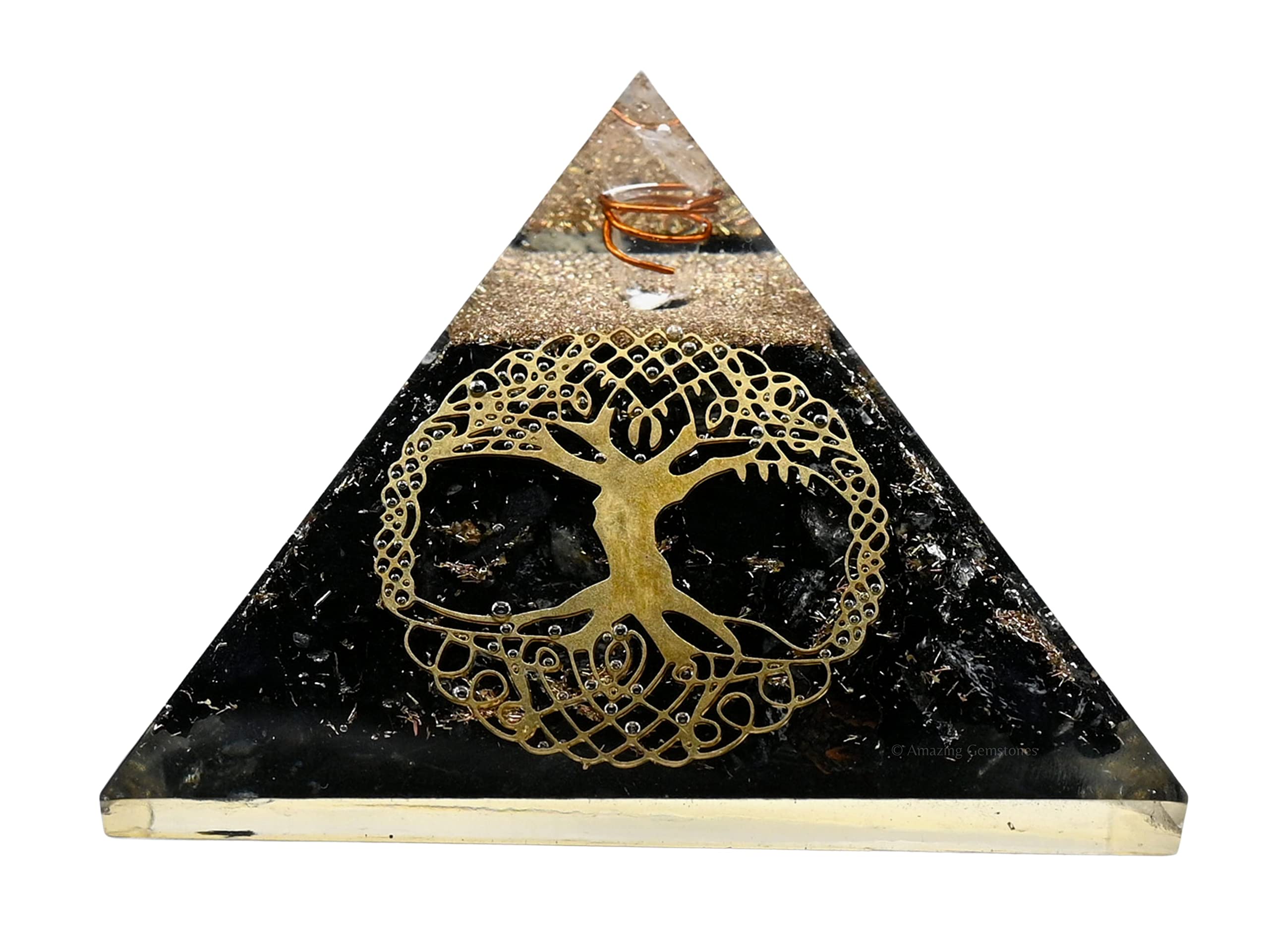 Large Orgone Pyramid | Shungite Pyramid Crystal | Tree of Life Orgonite Pyramid | Organ Pyramids Positive Energy Healing