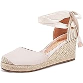 Ruanyu Womens Platform Espadrille Sandals Lace Up Closed Toe Summer Wedge Sandals