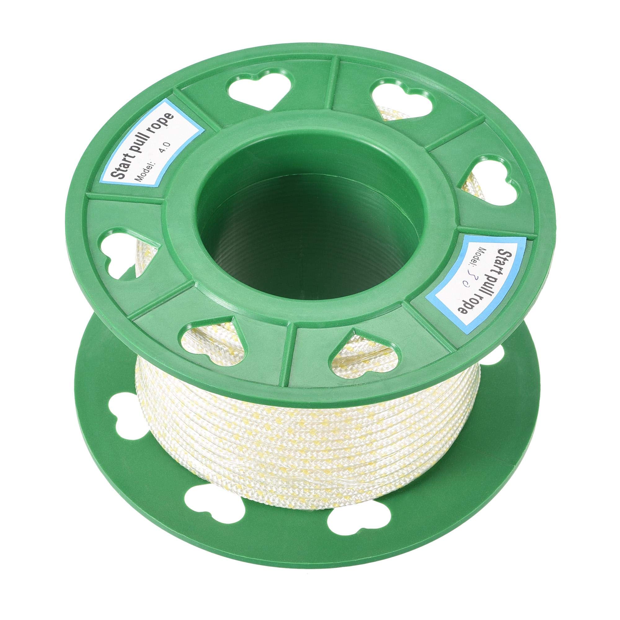 sourcing map Recoil start Rope 4mm 5/32 Inch Dia 30m 98ft Polyester Pull Cord White Yellow for Lawn Mower Trimmer Engine Replacement Part