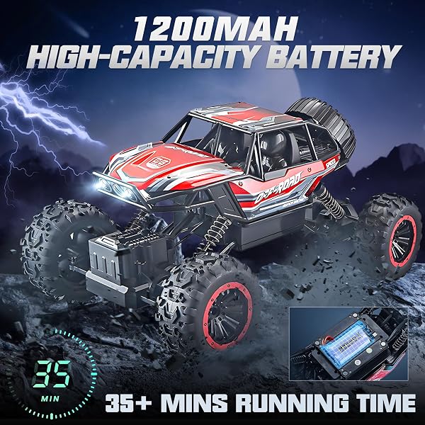 BEZGAR MONSTER TRUCK TOYS – 1:12 REMOTE CONTROL MONSTER TRUCK WITH LIGHT, RC CRAWLER FOR ADULTS, SCALE RC TRUCK WITH 45° CLIMBING, REMOTE CONTROL CAR FOR BOYS RED