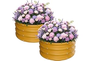ZXZYHFTY Round Galvanized Raised Garden Bed kit,Yellow Outdoor Garden Raised Planter Box, Round Large Metal Raised Garden Beds for Vegetable 2 * 2 * 1ft 2 Pcs