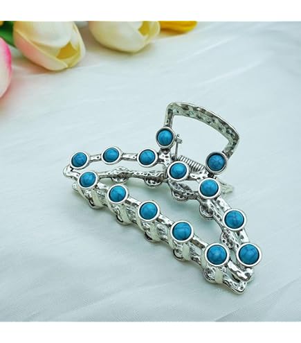 Western-Inspired Silver Hair Claw Clips with Turquoise Accent Set A31 Bundle Amazon.com: Generic Small/medium turquoise blue silver metal  main image 3