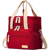 Weitars Lunch Bag for Women, Loncheras Para Mujer Waterproof Reusable Large Dual Compartment Lunch Box Wide-Open Cooler Tote Bag For Nurse Office Working Picnic Hiking (15L) (Red)