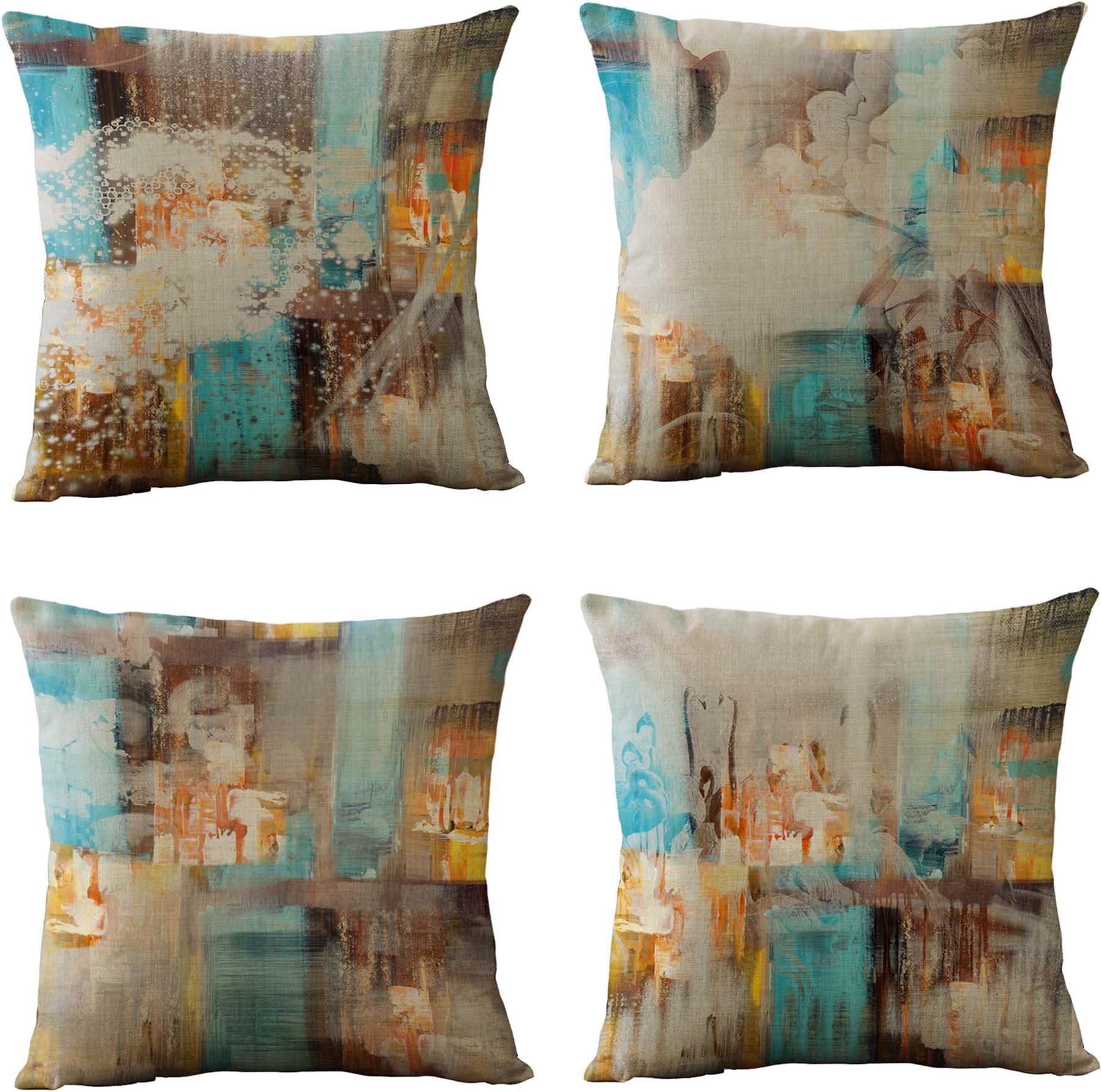 WOMHOPESet of 4 Modern Art Geometric Decorative Throw Pillow Covers Burlap Toss Pillow Cases Cushion Cases 18 x 18 Inch for Living Room,Couch and Bed (Watercolor)
