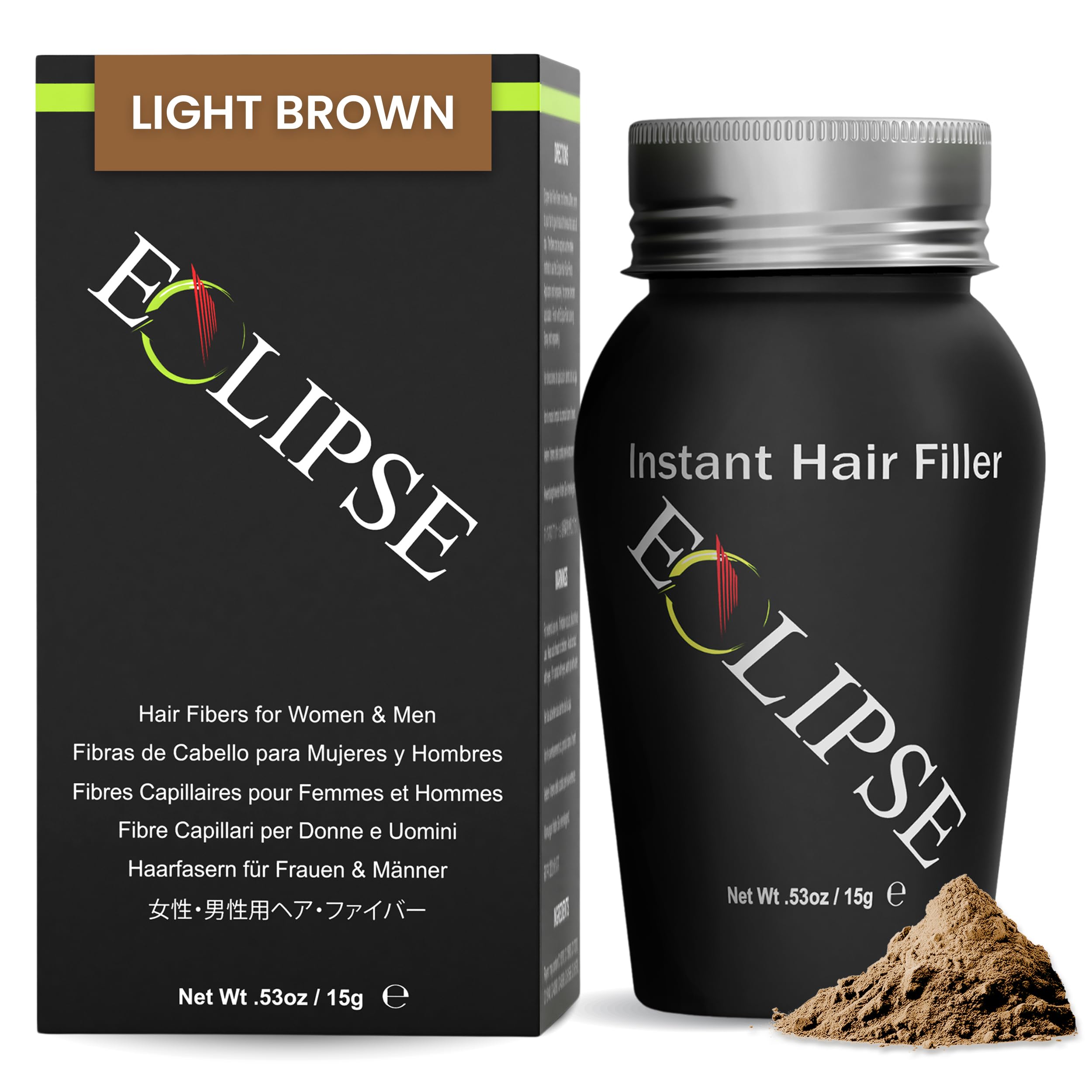 ECLIPSE Hair Fibers for Thinning Hair (LIGHT BROWN) 100% Undetectable Natural Fibers - 15g Bottle - Completely Conceals Hair Loss in 15 Seconds - For Women & Men โ image 1