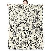 dongprom Monochrome Floral Blanket Black and White Vintage Botanical Illustration Throw Blankets Lightweight Flannel Throws for Camping Couch Chair Office Bed Decor Gifts for Adults,60x50inch