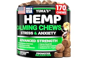 YUMA'S Hemp Calming Chews for Dogs - Advanced Dog Calming Chews - 170 Chews - Anxiety Relief Treats - Separation Aid, Barking, Stress Relief, Thunderstorms - Melatonin - Hemp Oil - Made in USA