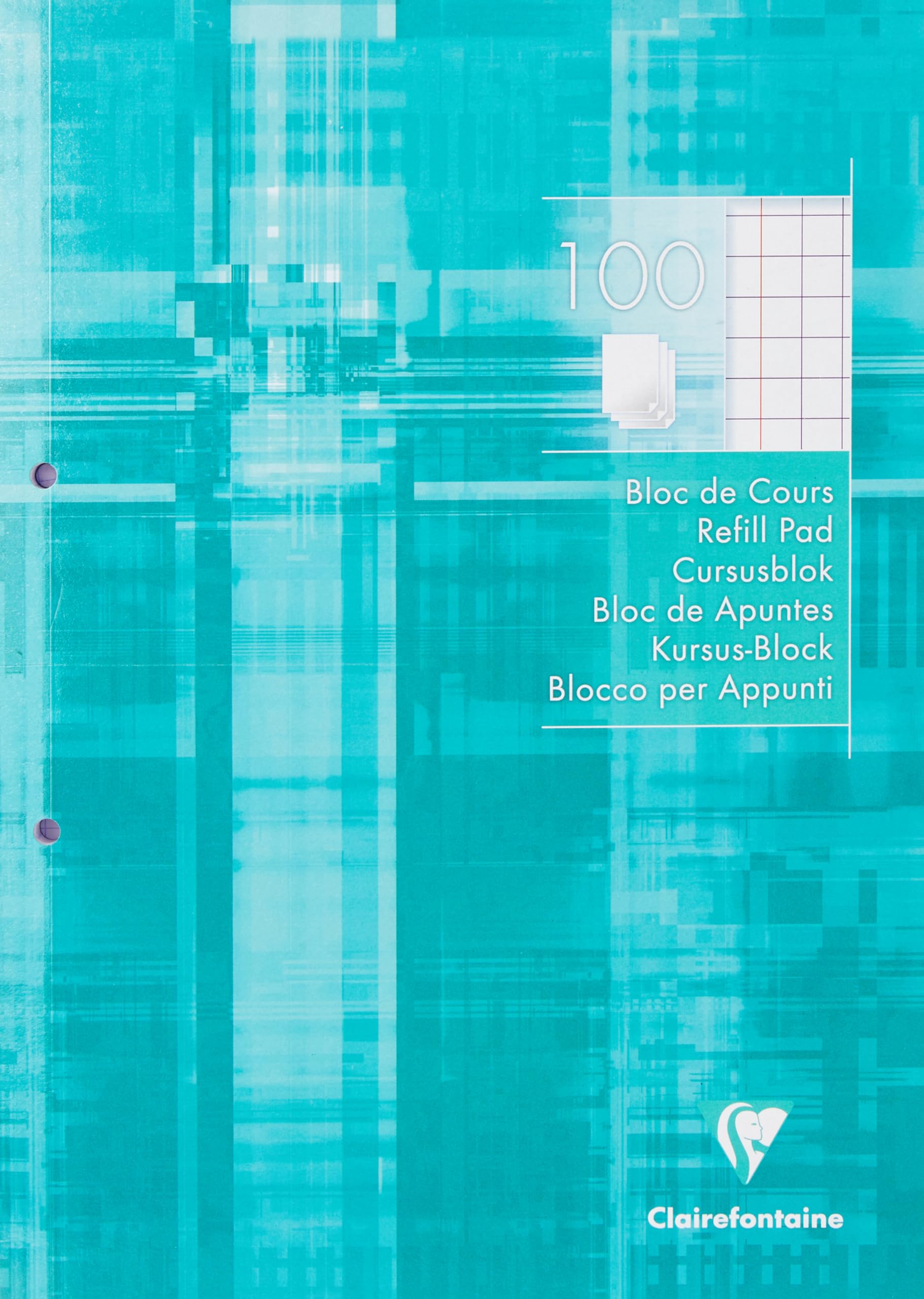 Clairefontaine 5810C - One Turquoise Perforated Glued Pad - A4 21x29.7 cm - 200 Quadruled Pages 10x10 with Margin - White Paper 90 g - Laminated Card Cover