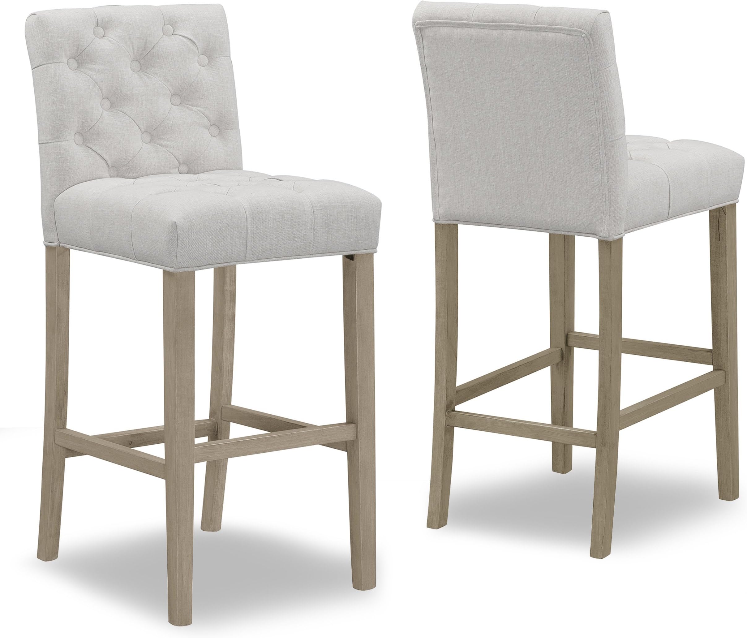 Glamour Home Set of 2 Alee Beige Fabric Bar Stool with Tufted Buttons and Wood Legs