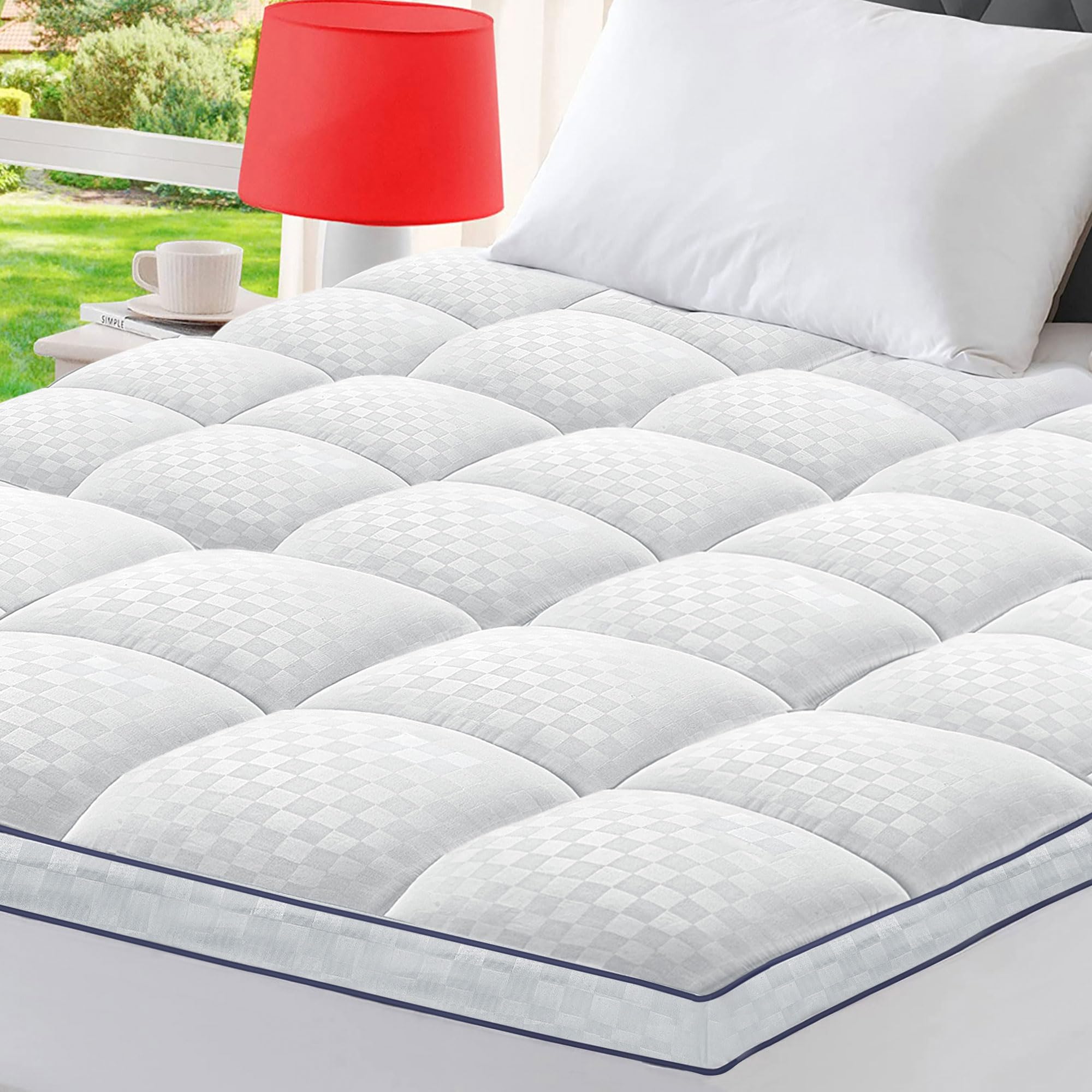 Photo 1 of King Mattress Topper Extra Thick Pillowtop Cooling Mattress Topper Plush Mattress Pad Cover Protector with 8-21 Inch Deep Pocket 3D Snow Down Alternative Fill White